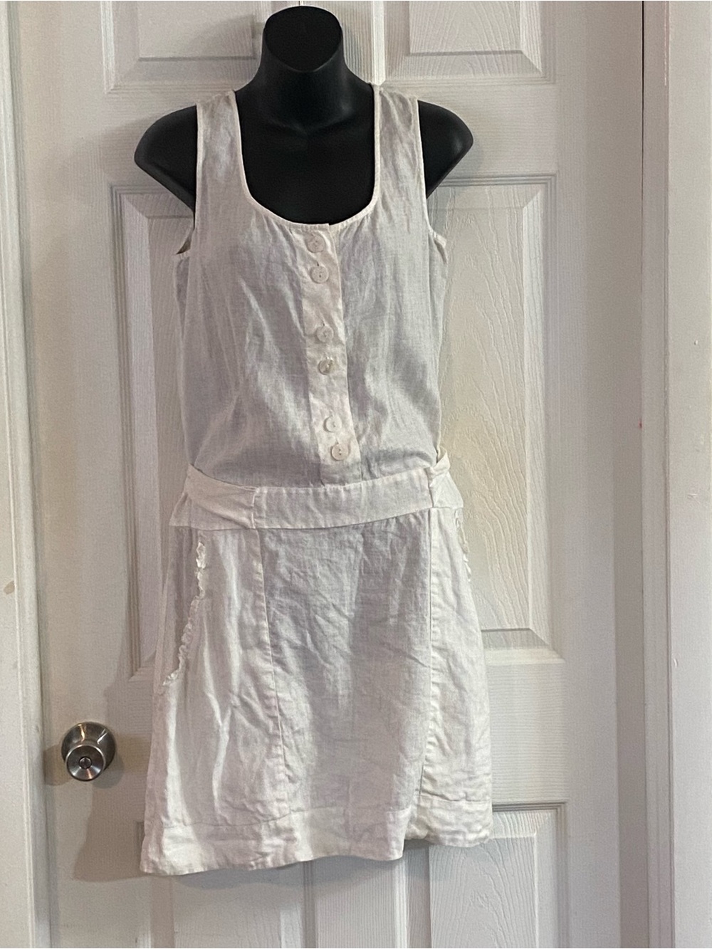 Whitewash Medium 100% Linen Button-Front Sleeveless Dress Coastal Cowgirl Lagen